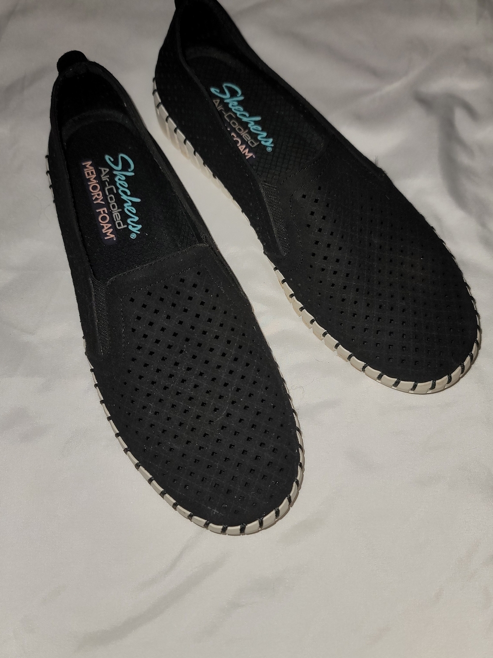 Skechers Black Perforated Memory Foam SLIP ON Shoes 8